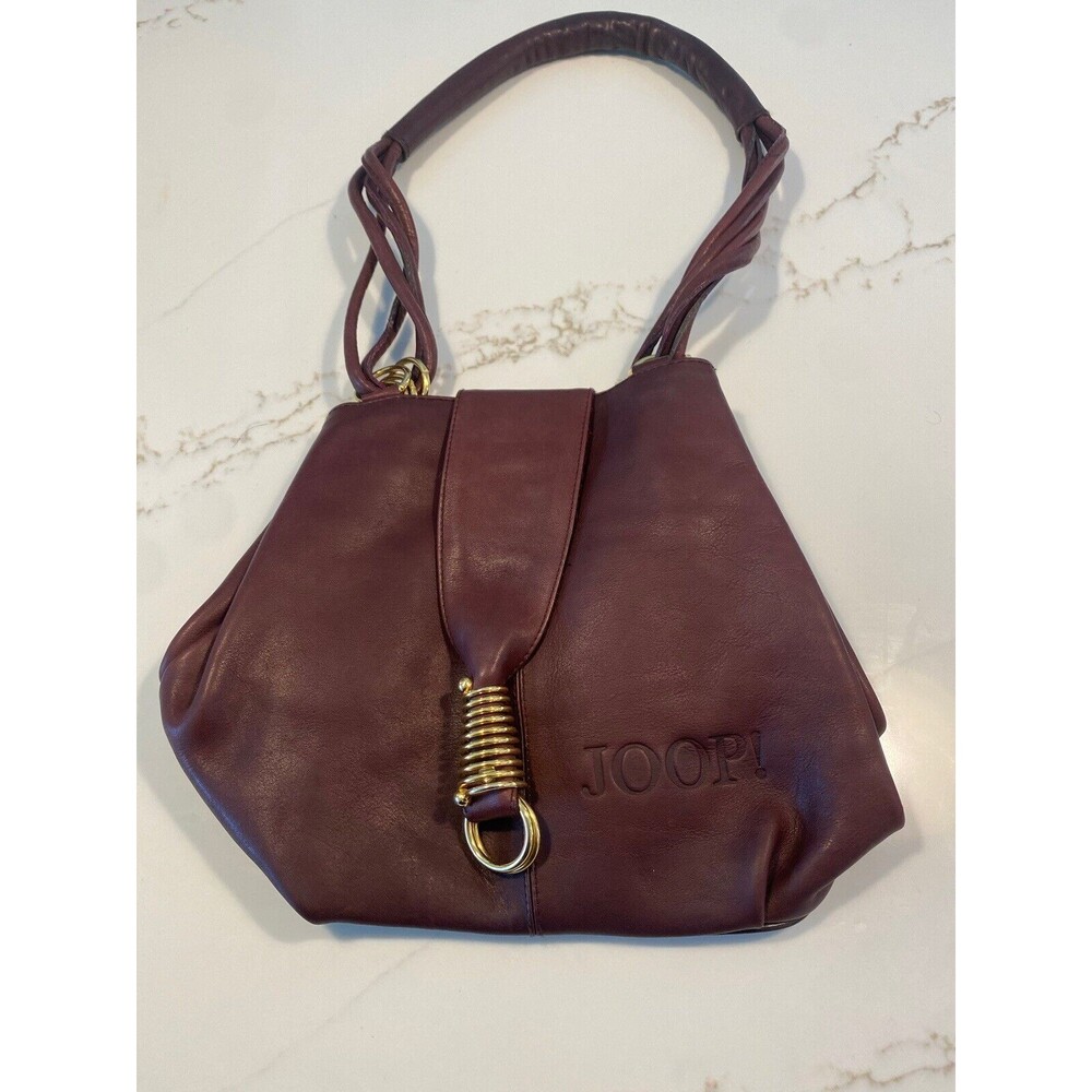 JOOP! BURGUNDY GENUINE LEATHER snap closure SHOULDER/crossbody bag gold hardware